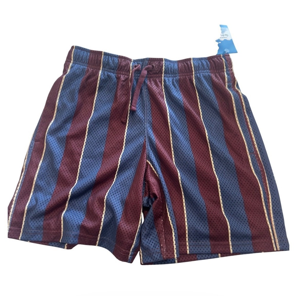 DSG‎ Boys Mesh Gym Shorts Throwback Stripes Burgundy Blue L 14-16 6in Inseam NEW